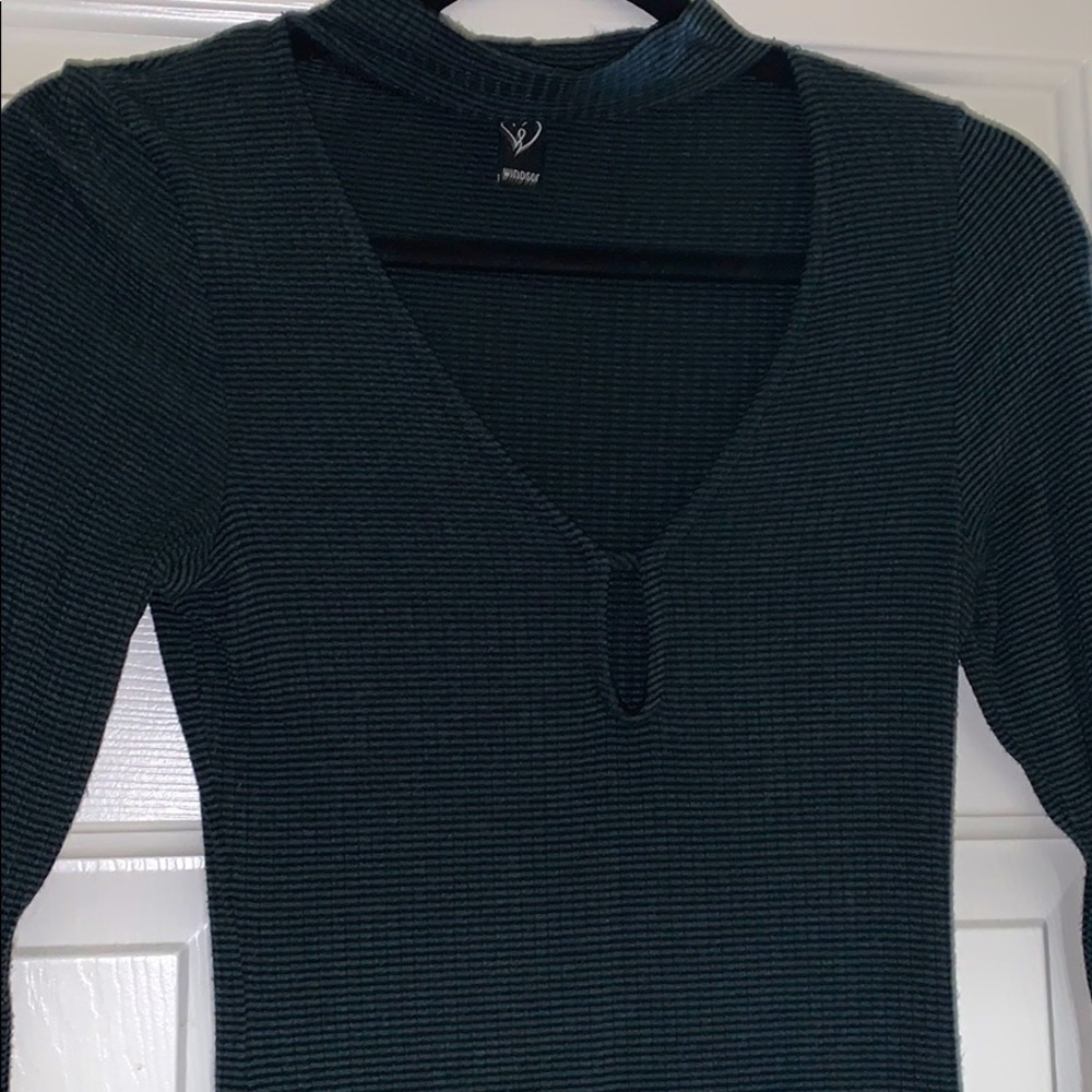 Long sleeve dark green and black stripe dress!